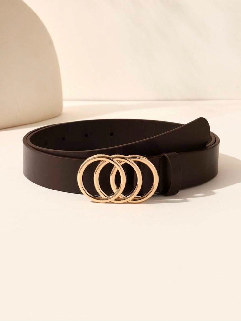 Classic Brown Belt with Triple Gold Ring Buckle